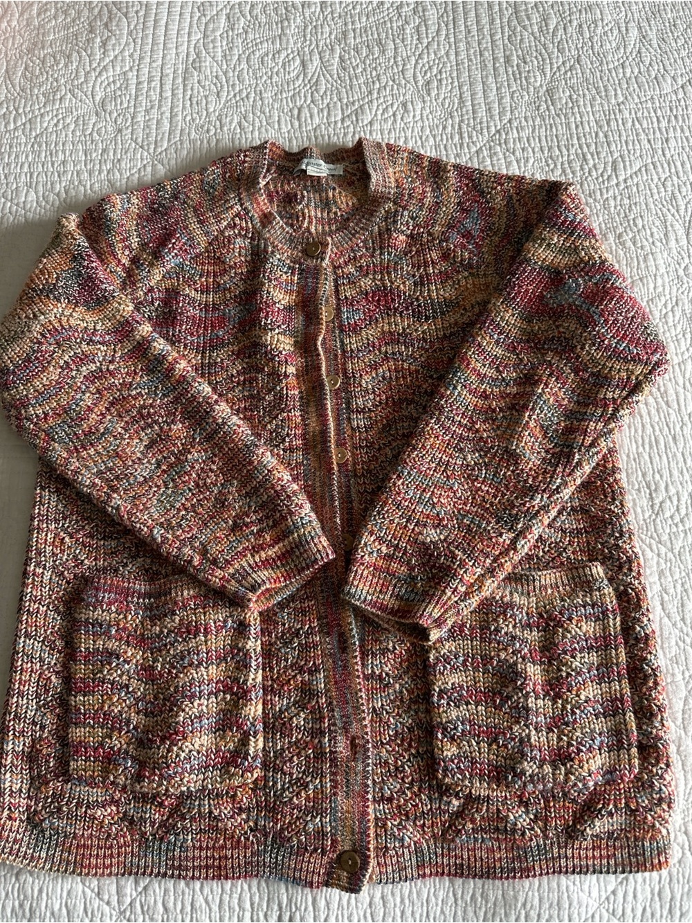 Coldwater Creek Marled Knit Cardigan Sweater Medium Button Front Pockets